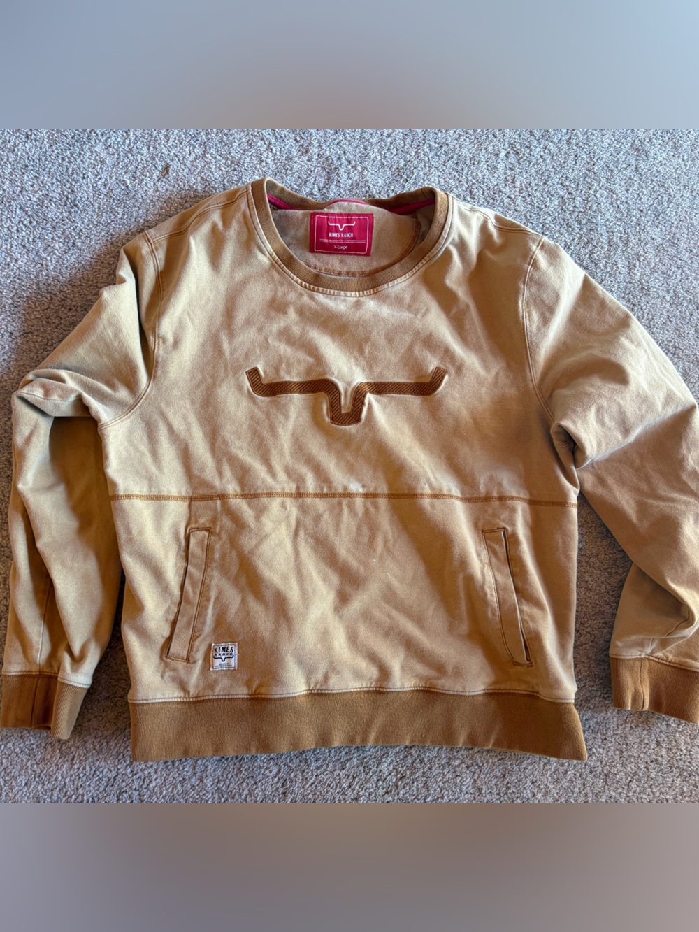 Kimes Ranch Tan Crewneck Sweatshirt with Embroidered Longhorn